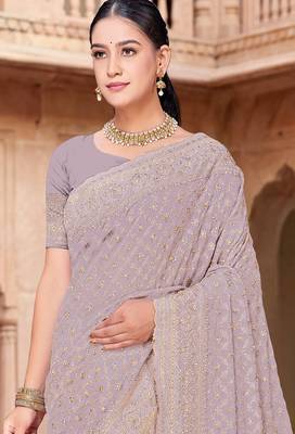Sequin embroidered work lavender georgette designer saree 3