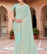 Sequin embroidered work sea green georgette designer saree