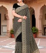 Sequin embroidered work black georgette designer saree