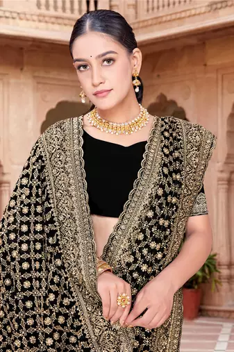 Sequin embroidered work black georgette designer saree