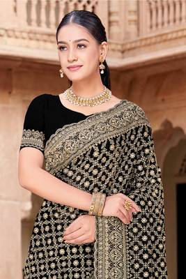 Sequin embroidered work black georgette designer saree 3