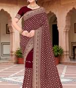 Sequin embroidered work maroon georgette designer saree
