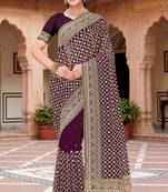 Sequin embroidered work purple georgette designer saree