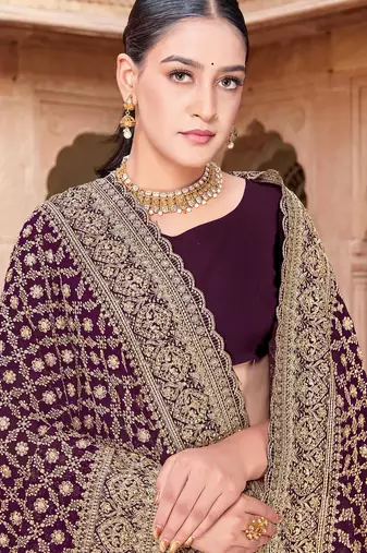 Sequin embroidered work purple georgette designer saree
