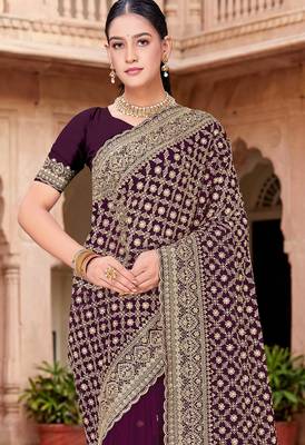 Sequin embroidered work purple georgette designer saree 3