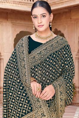 Sequin embroidered work teal blue georgette designer saree 2