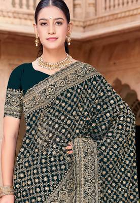 Sequin embroidered work teal blue georgette designer saree 3