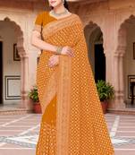 Sequin embroidered work mustard georgette designer saree