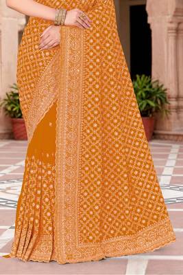 Sequin embroidered work mustard georgette designer saree 4