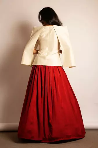 Rust Orange Embroidered Crepe Indo Western Lehenga Set
