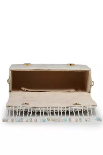   blush & bead ivory & pastel multi suede embellished clutch