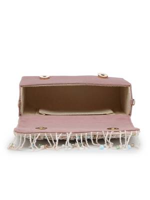  blush & bead dusky pink & pastel multi suede embellished clutch 6