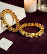 Set of 2 gold plated pacheli kundan kada bangle set