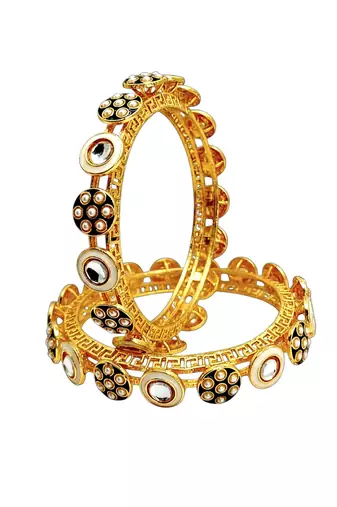 Set of 2 gold plated pacheli kundan kada bangle set