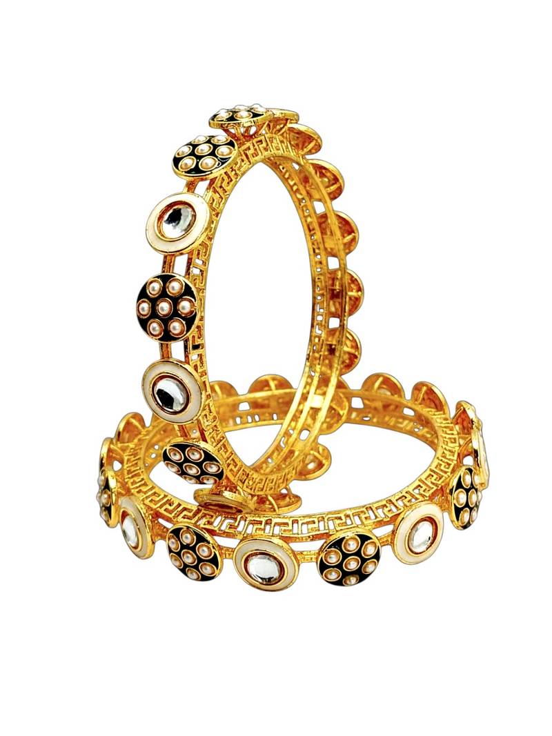 Set of 2 gold plated pacheli kundan kada bangle set