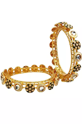 Set of 2 gold plated pacheli kundan kada bangle set