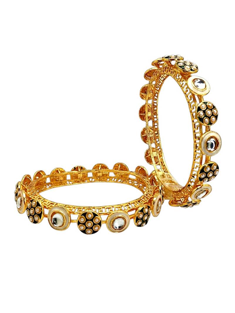 Set of 2 gold plated pacheli kundan kada bangle set