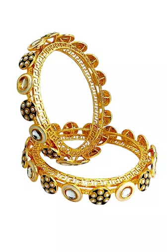 Set of 2 gold plated pacheli kundan kada bangle set