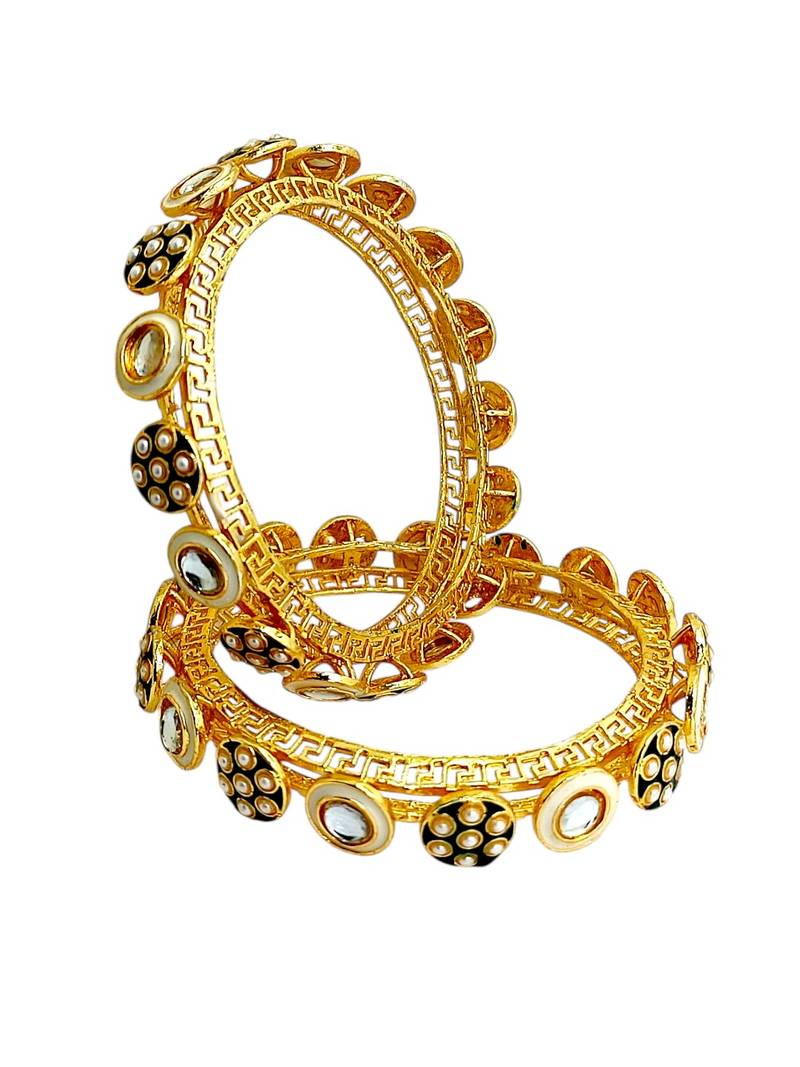 Set of 2 gold plated pacheli kundan kada bangle set