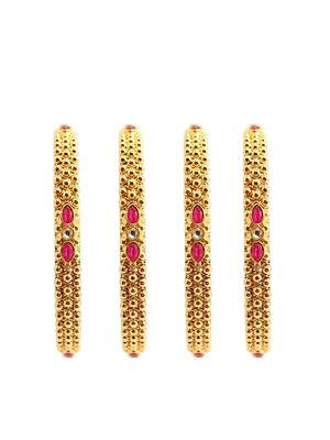 Gold plated set of 4 kundan ball design bangles 2