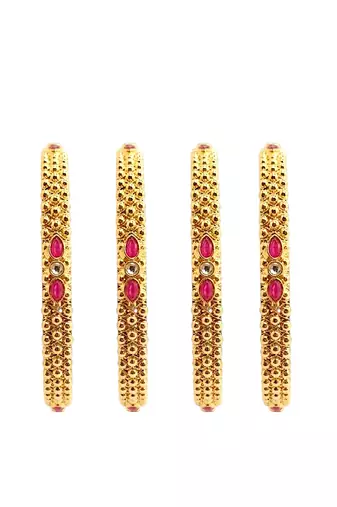 Gold plated set of 4 kundan ball design bangles
