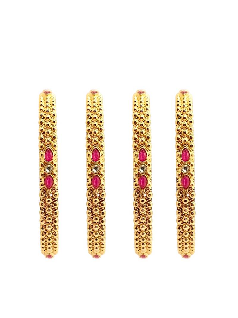 Gold plated set of 4 kundan ball design bangles