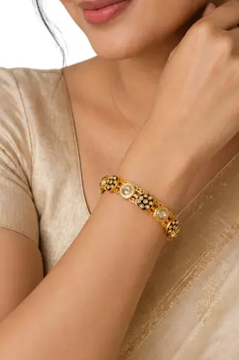 Set of 2 gold plated pacheli kundan kada bangle set
