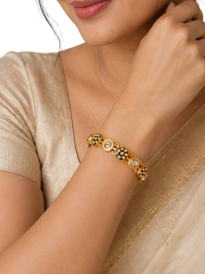 Set of 2 gold plated pacheli kundan kada bangle set
