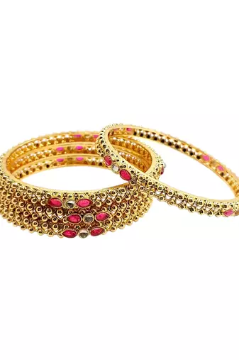 Gold plated set of 4 kundan ball design bangles