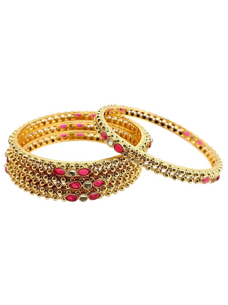 Gold plated set of 4 kundan ball design bangles