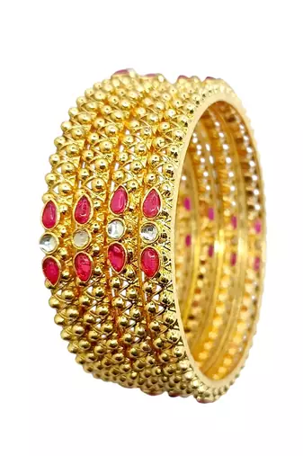 Gold plated set of 4 kundan ball design bangles