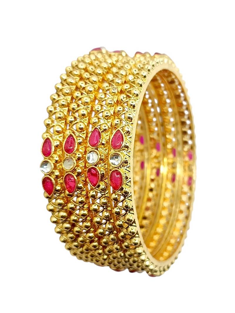 Gold plated set of 4 kundan ball design bangles