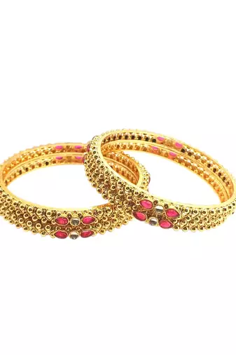 Gold plated set of 4 kundan ball design bangles