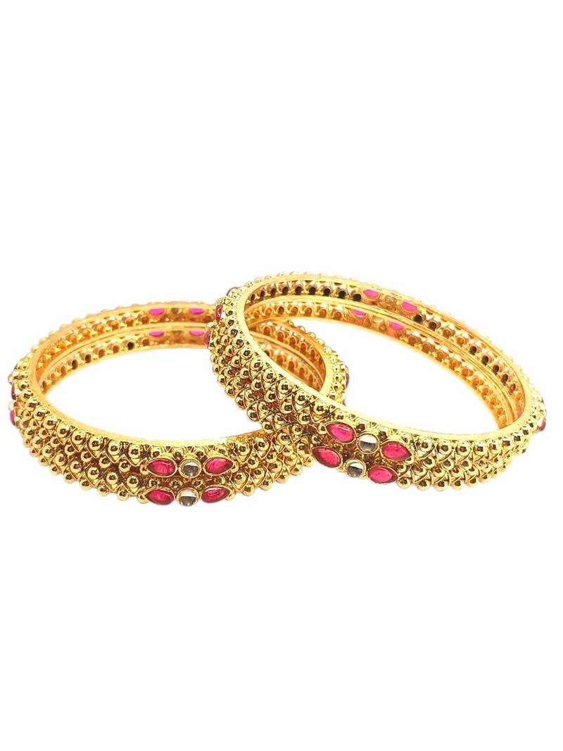 Gold plated set of 4 kundan ball design bangles