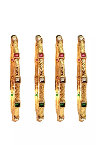 Set of 4 gold plated sleek kundan bangles