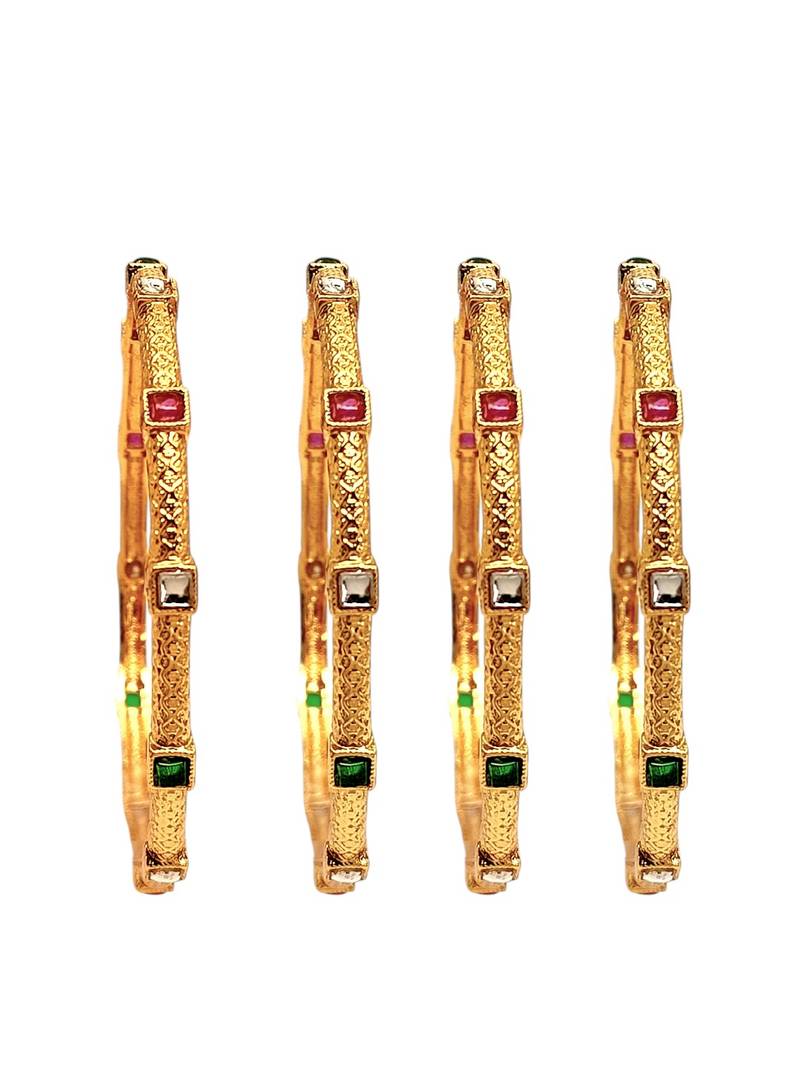 Set of 4 gold plated sleek kundan bangles