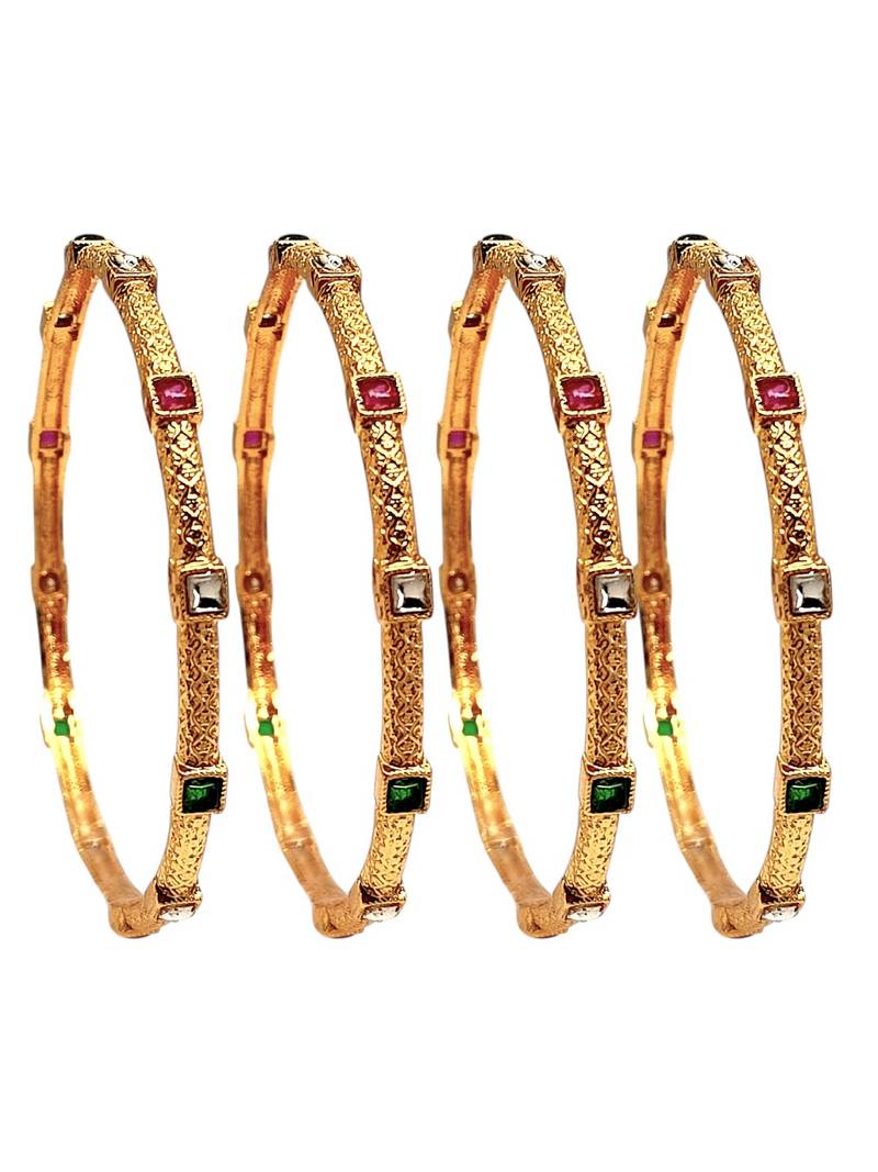 Set of 4 gold plated sleek kundan bangles