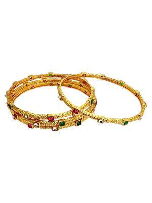 Set of 4 gold plated sleek kundan bangles 4