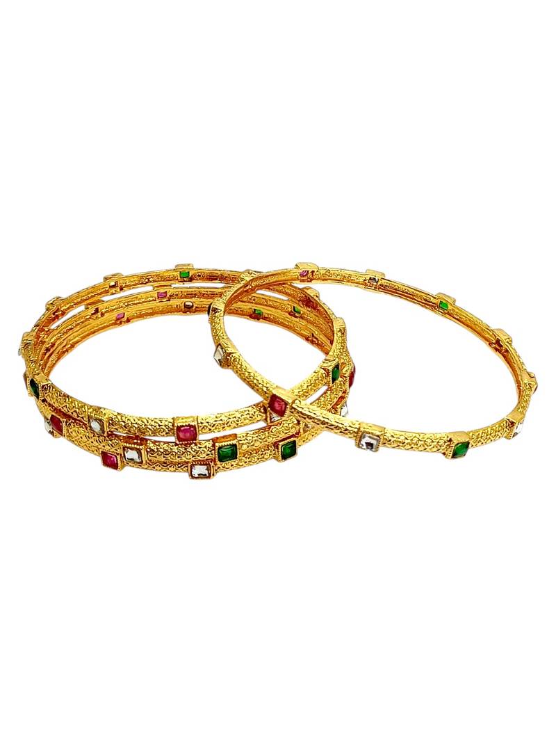 Set of 4 gold plated sleek kundan bangles