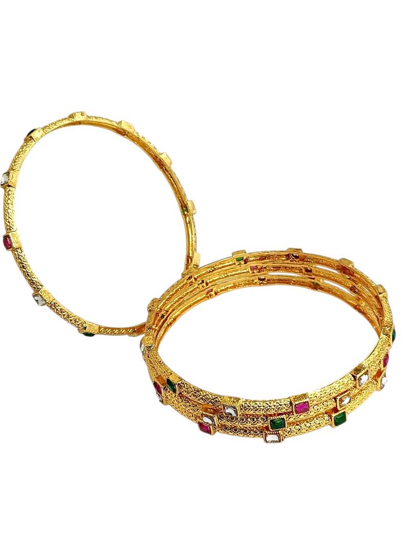 Set of 4 gold plated sleek kundan bangles