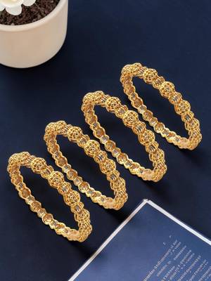 Set of 4 gold plated filigree carved style bangles 1