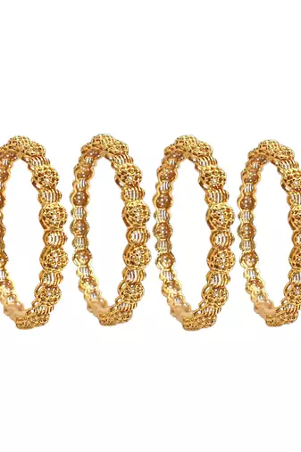 Set of 4 gold plated filigree carved style bangles