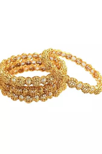 Set of 4 gold plated filigree carved style bangles