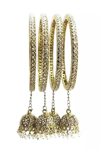 Set of 4 antique gold plated latkan bangle set