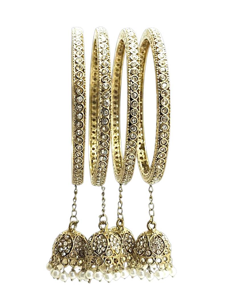 Set of 4 antique gold plated latkan bangle set