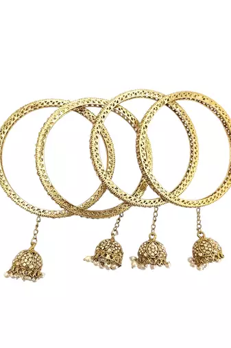 Set of 4 antique gold plated latkan bangle set