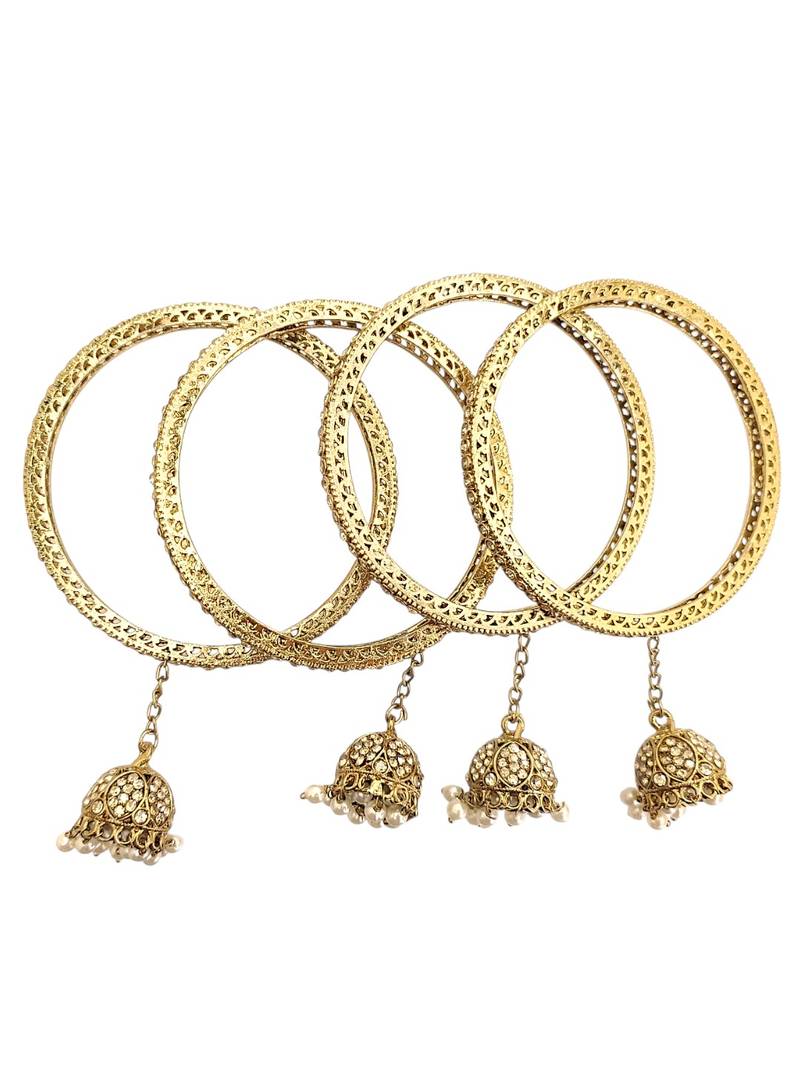 Set of 4 antique gold plated latkan bangle set