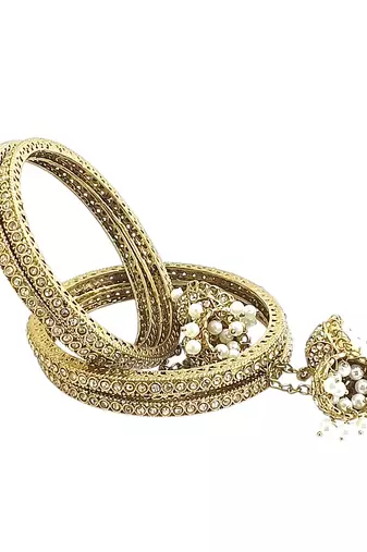 Set of 4 antique gold plated latkan bangle set