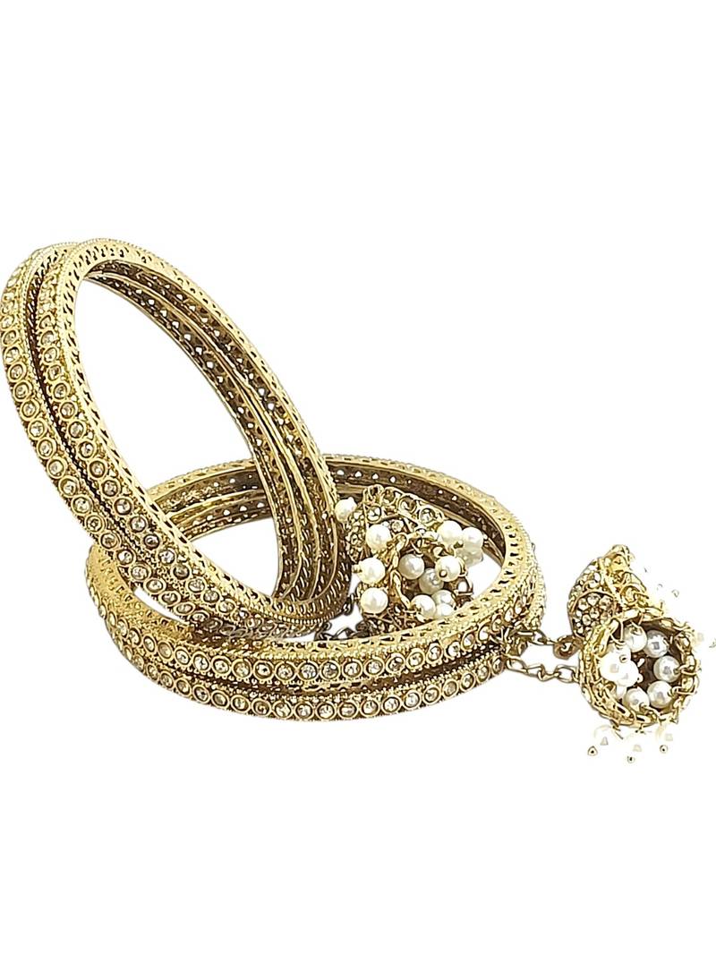 Set of 4 antique gold plated latkan bangle set