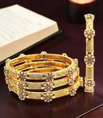 Gold plated set of 4 floral beaded bangle set